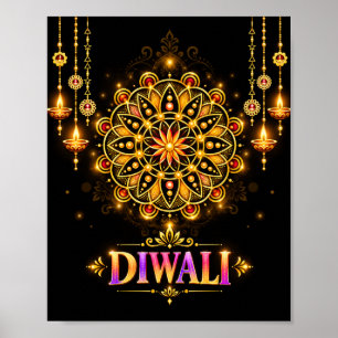Golden Diwali Mandala Rangoli Festival of Lights Poster
