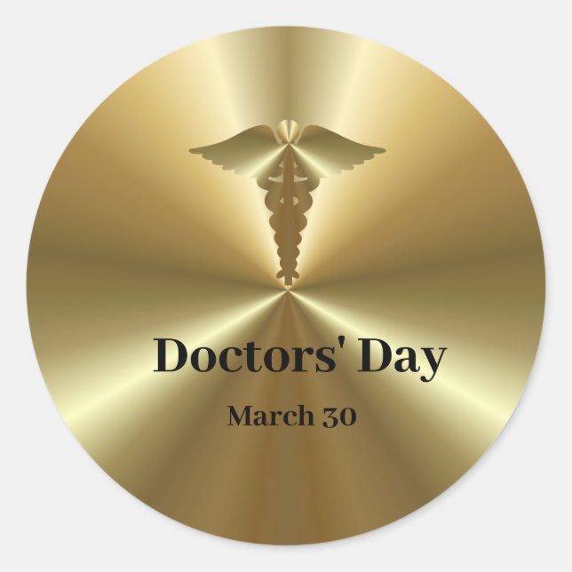 Golden Doctors' Day Sticker with Caduceus  (Front)