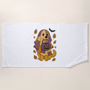 Golden Dog Ghost Halloween Beach Towel