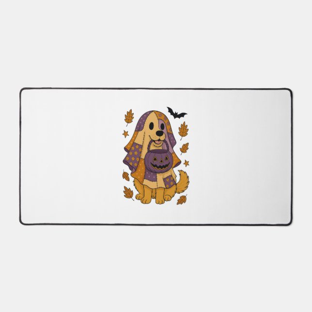 Golden Dog Ghost Halloween Desk Mat (Front)