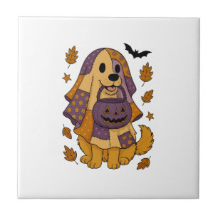Golden Dog Ghost Halloween Tile