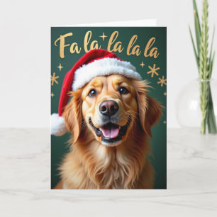 Golden Dog In Santa Hat Christmas Card