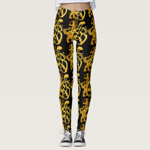 Golden Dog Papercut Chinese New Year Birthday WL Leggings