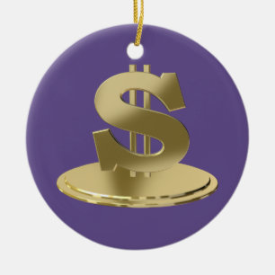 Golden dollar ceramic ornament