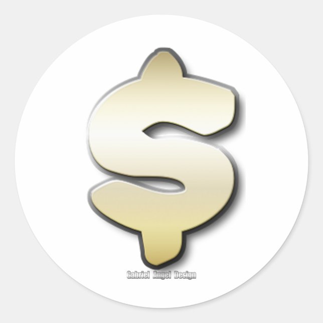 Golden Dollar Sign Classic Round Sticker (Front)