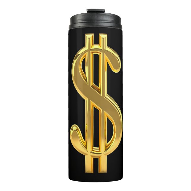 Golden Dollar Sign Thermal Tumbler (Front)