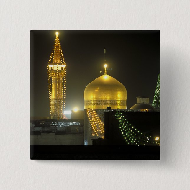 Golden dome of the Imam Reza Shrine Complex at 2 Inch Square Button (Front)
