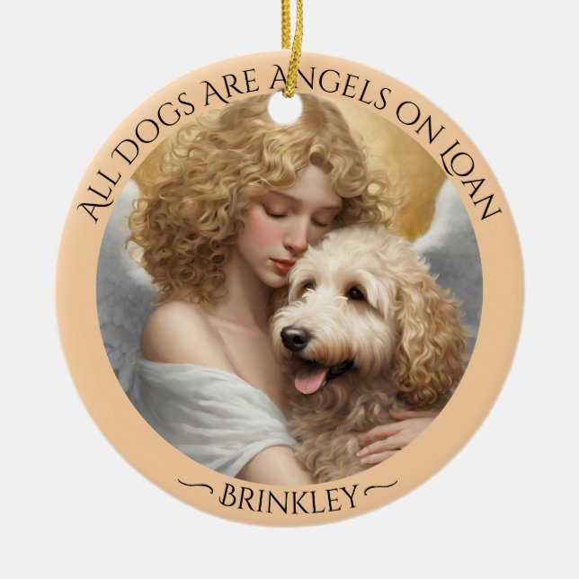 Golden Doodle Angel Personalized Memorial  Ceramic Ornament (Front)