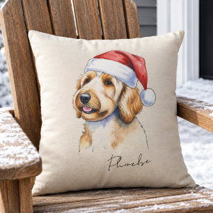 Golden Doodle Dog Christmas Illustration Pet Name Throw Pillow