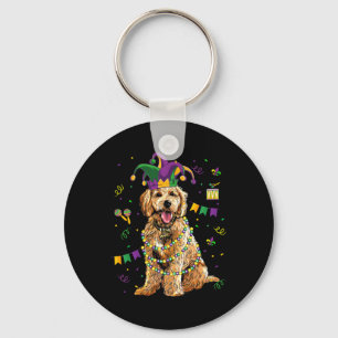 Golden Doodle Dog Lover Cute Mardi Gras Carnival J Keychain