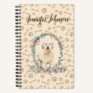 Golden Doodle Dog Paw Print & Floral Cute Notebook