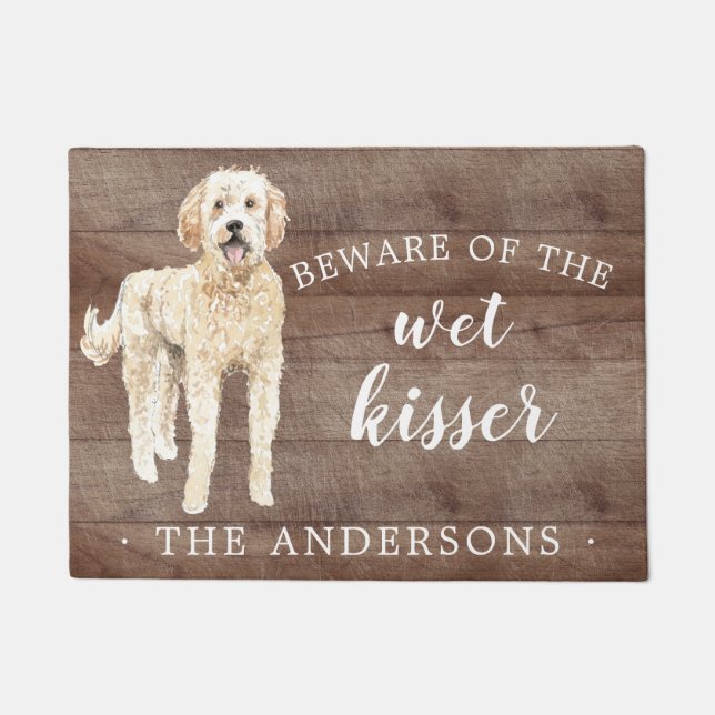 Golden Doodle Dog Personalized Door Mat (Front)