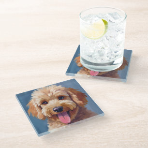Golden Doodle Dog Watercolor Painting Pet Glass Coaster