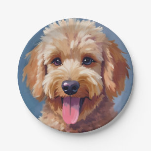 Golden Doodle   Dog Watercolor Painting Pet Paper Plate