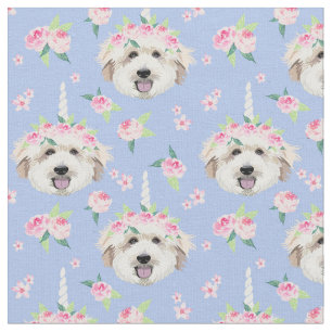 Golden Doodle flower crown periwinkle Fabric