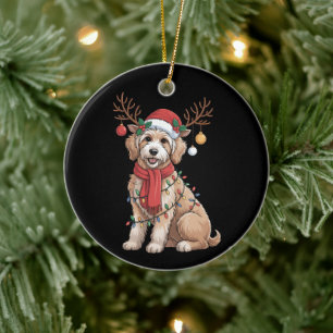 Golden Doodle Gorgeous Reindeer Christmas Tree  Ceramic Ornament