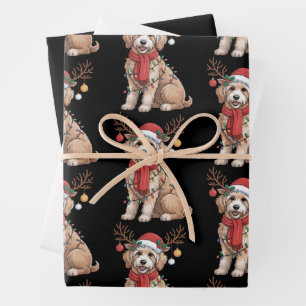Golden Doodle Gorgeous Reindeer Christmas Tree  Wrapping Paper Sheet