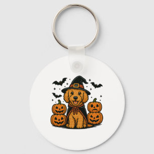 Golden Doodle Halloween Witch Pumpkins Bats Spooky Keychain