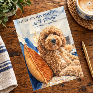 Golden Doodle Happy Birthday Sister Card