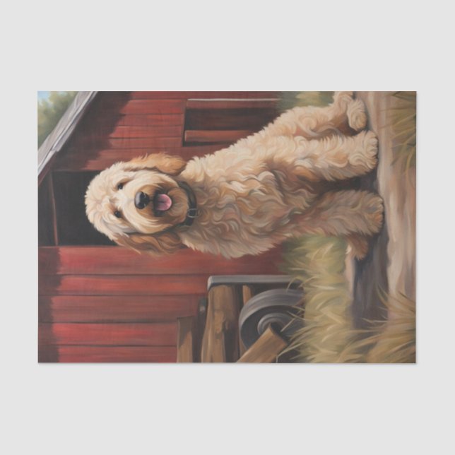 Golden Doodle on Farm Decoupage Tissue Paper (Front)