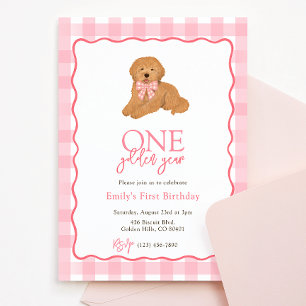 Golden Doodle One Golden Year Girls Birthday Invitation