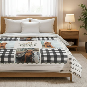 Golden Doodle Pet Four Photo Checkered Gingham  Fleece Blanket