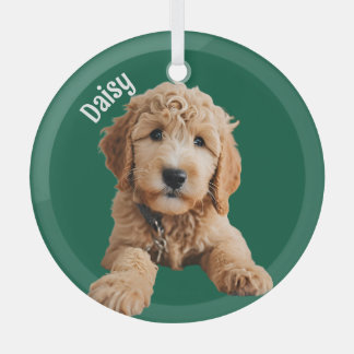 Golden Doodle Puppy Glass Ornament
