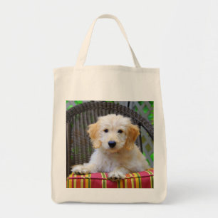 Golden Doodle Puppy Grocery Tote Bag