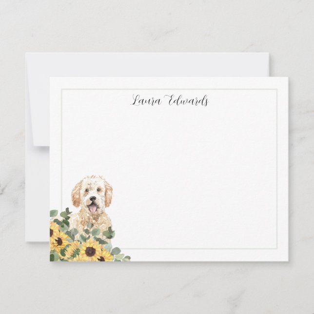 Golden Doodle Sunflower Eucalyptus Personalized Card (Front)
