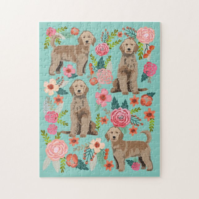 Golden Doodle Vintage Florals Dog Jigsaw Puzzle (Vertical)