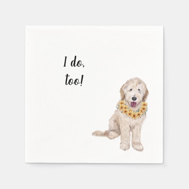 Golden Doodle with Lei Custom Cocktail Napkin (Front)