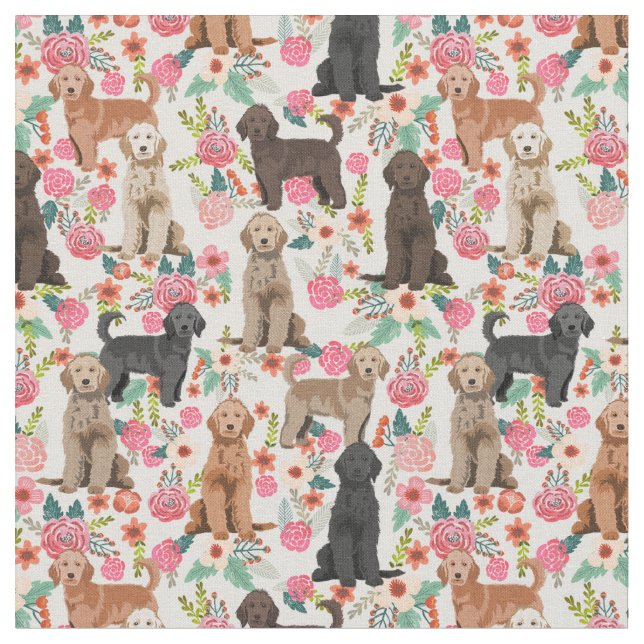 Golden Doodles vintage floral cream Fabric (Close Up)