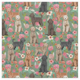 Golden Doodles vintage floral green Fabric