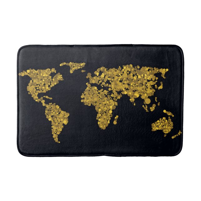 Golden Dot World Map Bath Mat (Front)