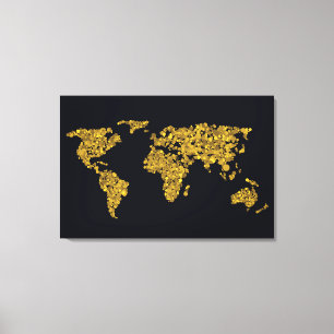 Golden Dot World Map Canvas Print