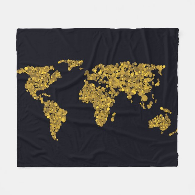 Golden Dot World Map Fleece Blanket (Front (Horizontal))