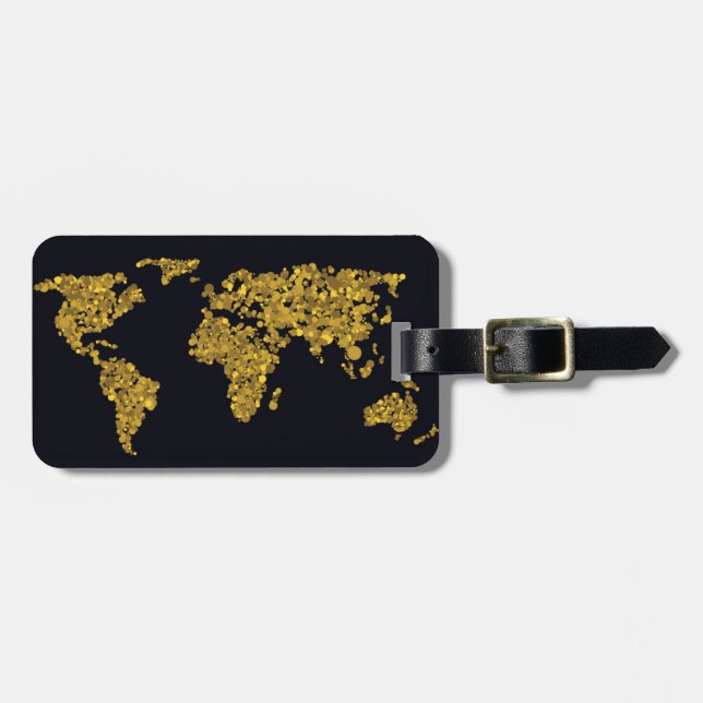 Golden Dot World Map Luggage Tag (Front Horizontal)