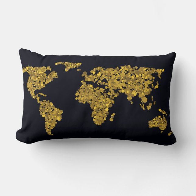 Golden Dot World Map Lumbar Pillow (Front)