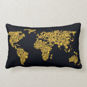 Golden Dot World Map Lumbar Pillow