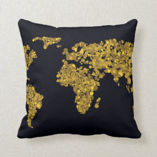 Golden Dot World Map Throw Pillow