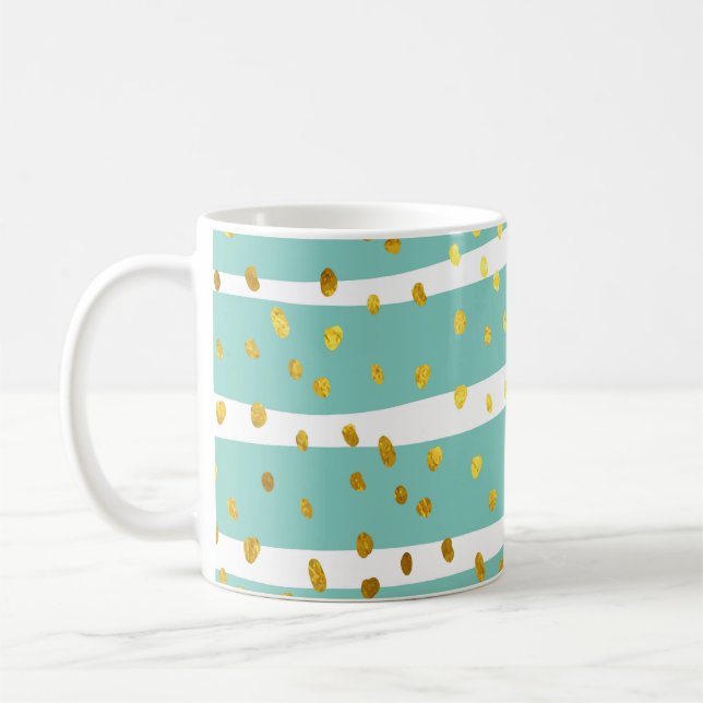Golden Dots and Stripes: Elegant Pattern Coffee Mug (Left)