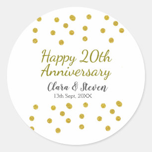 Golden dots glitter happy 20th anniversary wedding classic round sticker