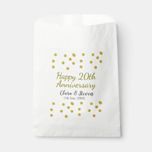 Golden dots glitter happy 20th anniversary wedding favour bag