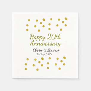 Golden dots glitter happy 20th anniversary wedding napkin
