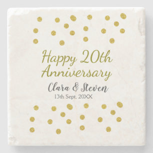 Golden dots glitter happy 20th anniversary wedding stone coaster
