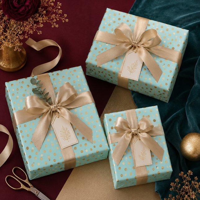 Golden dots on mint background wrapping paper sheet (Creator Uploaded)