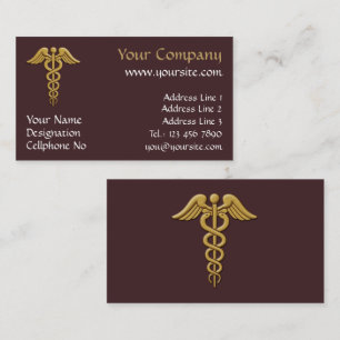 Golden Double Snake Caduceus Business Card