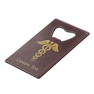 Golden Double Snake Caduceus Credit Card Bottle Opener