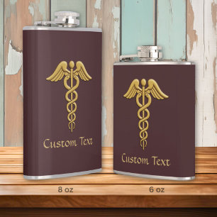 Golden Double Snake Caduceus Hip Flask