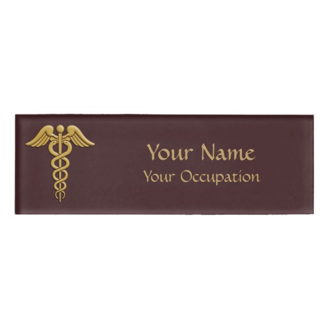 Golden Double Snake Caduceus Name Tag (Front)